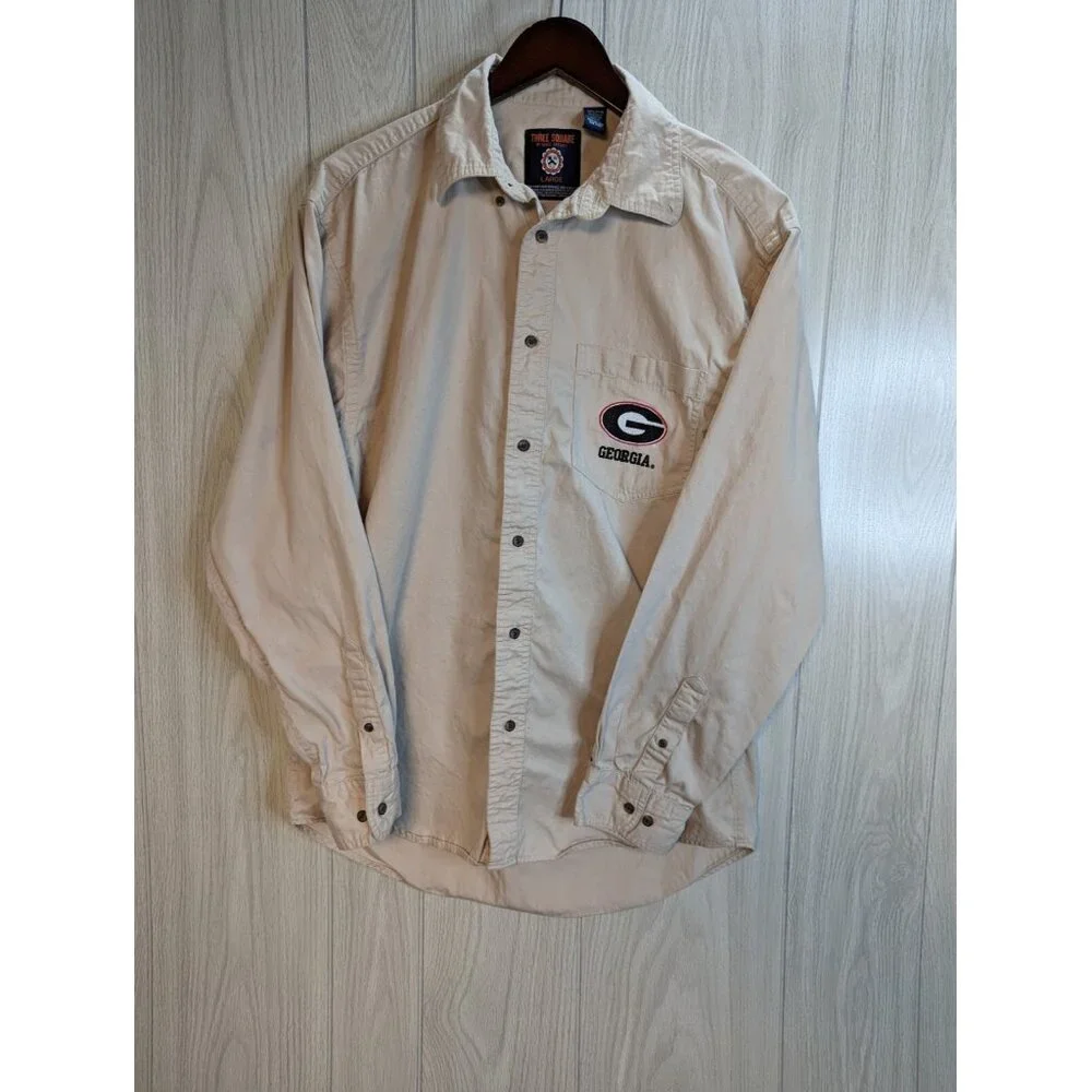 Three Square Royce Apparel Georgia Shirt Mens Tan Button Down Sz Large L - Picture 1 of 8